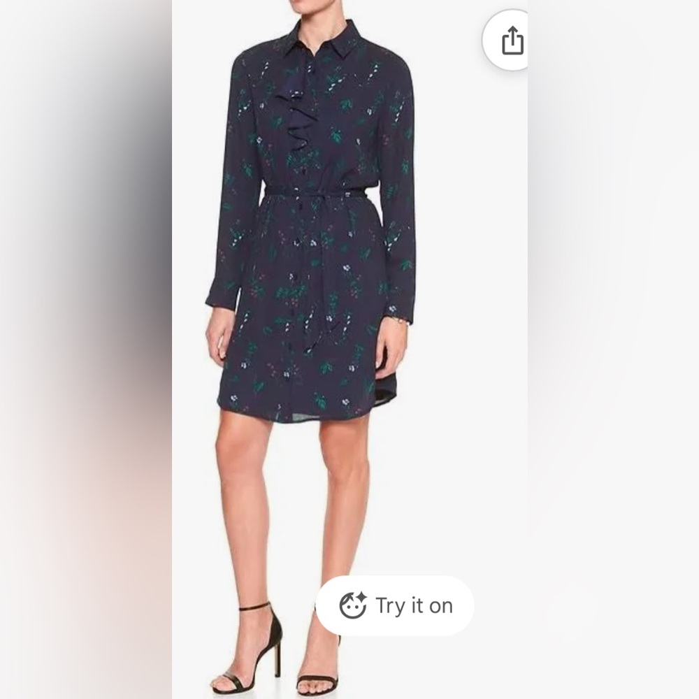 Banana Republic Navy Floral Long Sleeve Shirt Dress- size 6